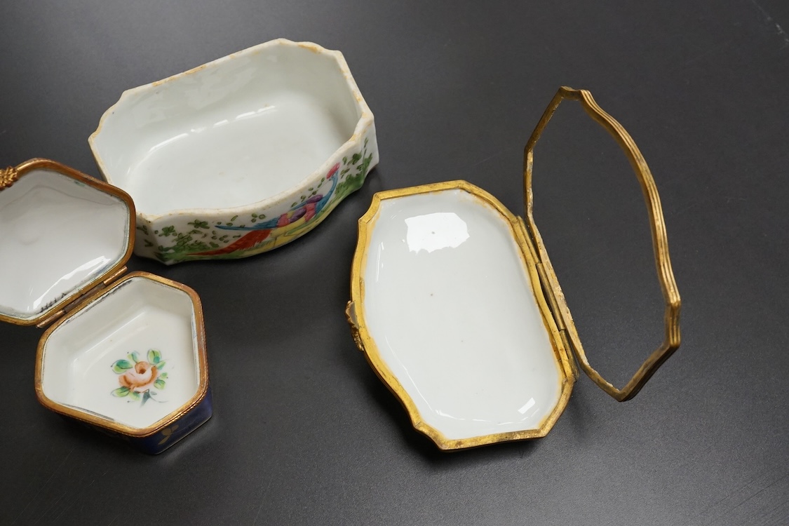 A collection of Continental hand painted and enamelled patch boxes, largest 9cm wide